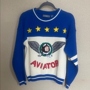 Gitano Blue & White Aviator Graphic Knit Sweater